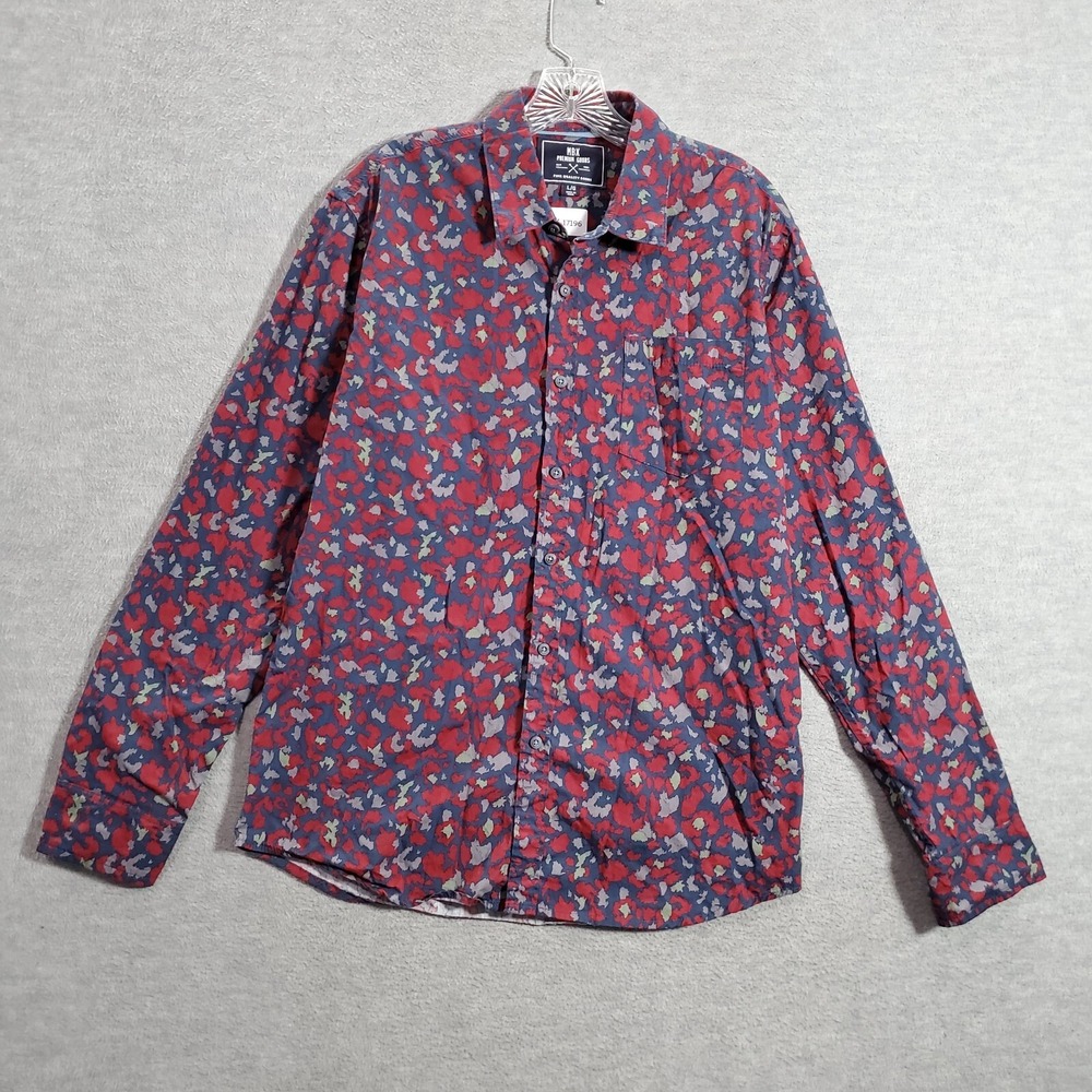 MBX Men Button Up Shirt Large Red Camo Long‎ Sleeve Collar